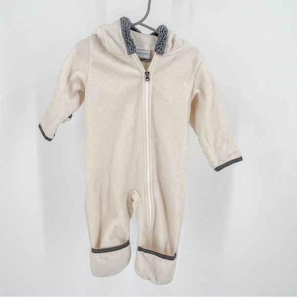 Columbia Tiny Bear White/Gray Fleece Zip-Front Baby Bunting Winter Suit 6-12M - Picture 2 of 4